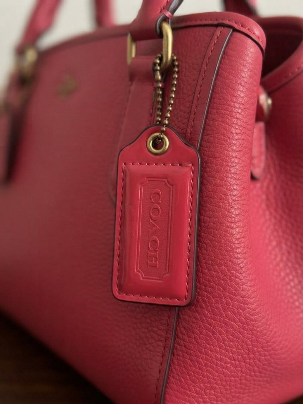 2.5" COACH Pink PATENT LEATHER Fob Bag Charm Keychain Hang Tag